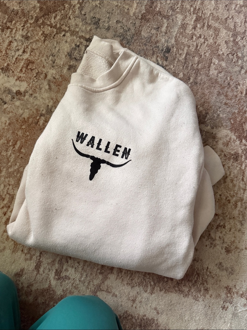 SHEIN Cream Crewneck Sweater with Black Logo